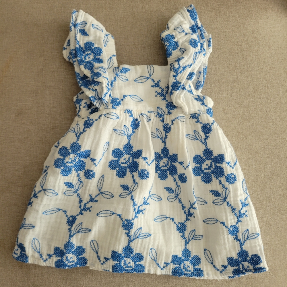 Floral Blue and White Kids Summer Dress